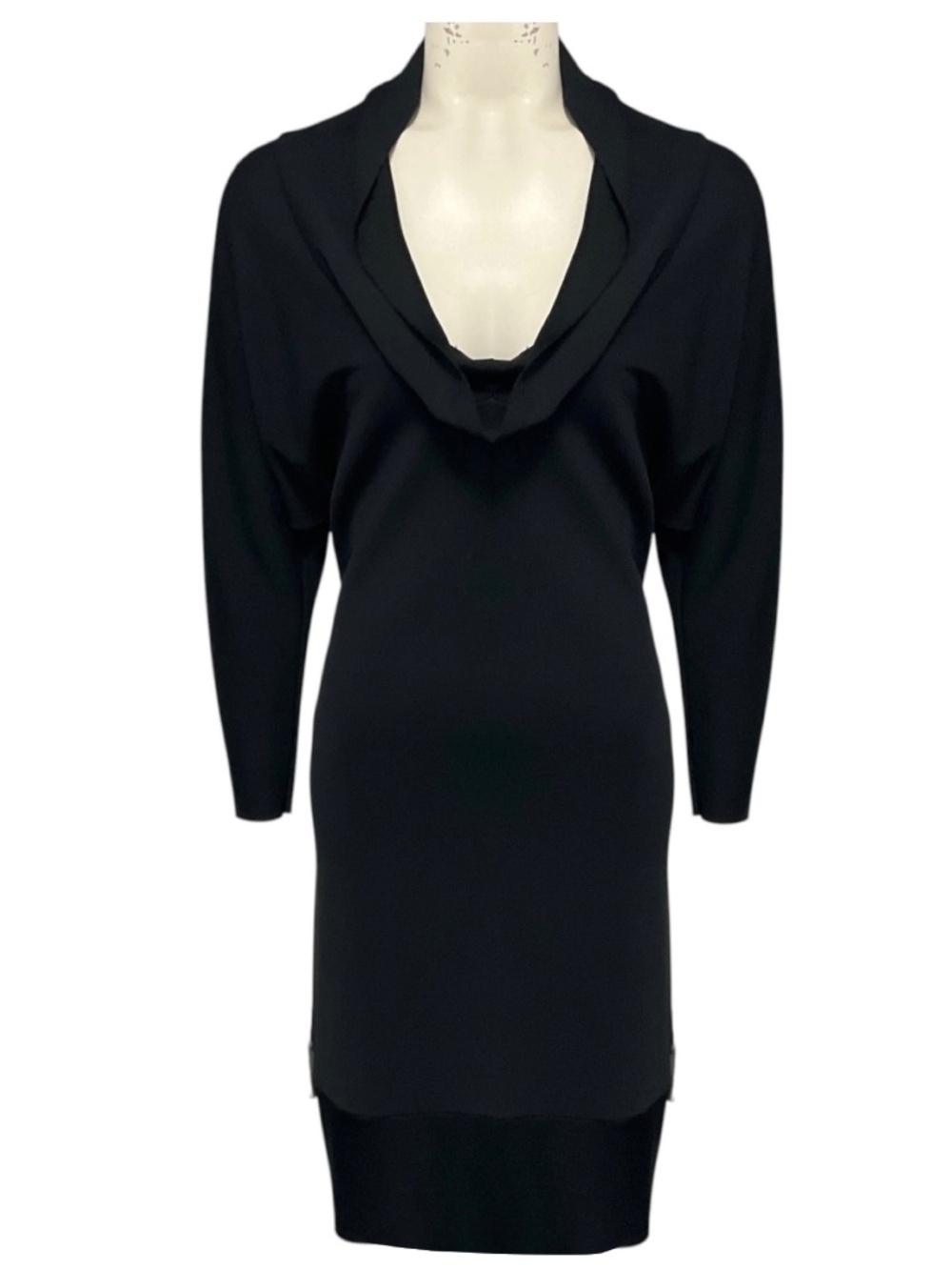 BALENCIAGA BLACK DRAPED LONG SLEEVED CREPE DRESS